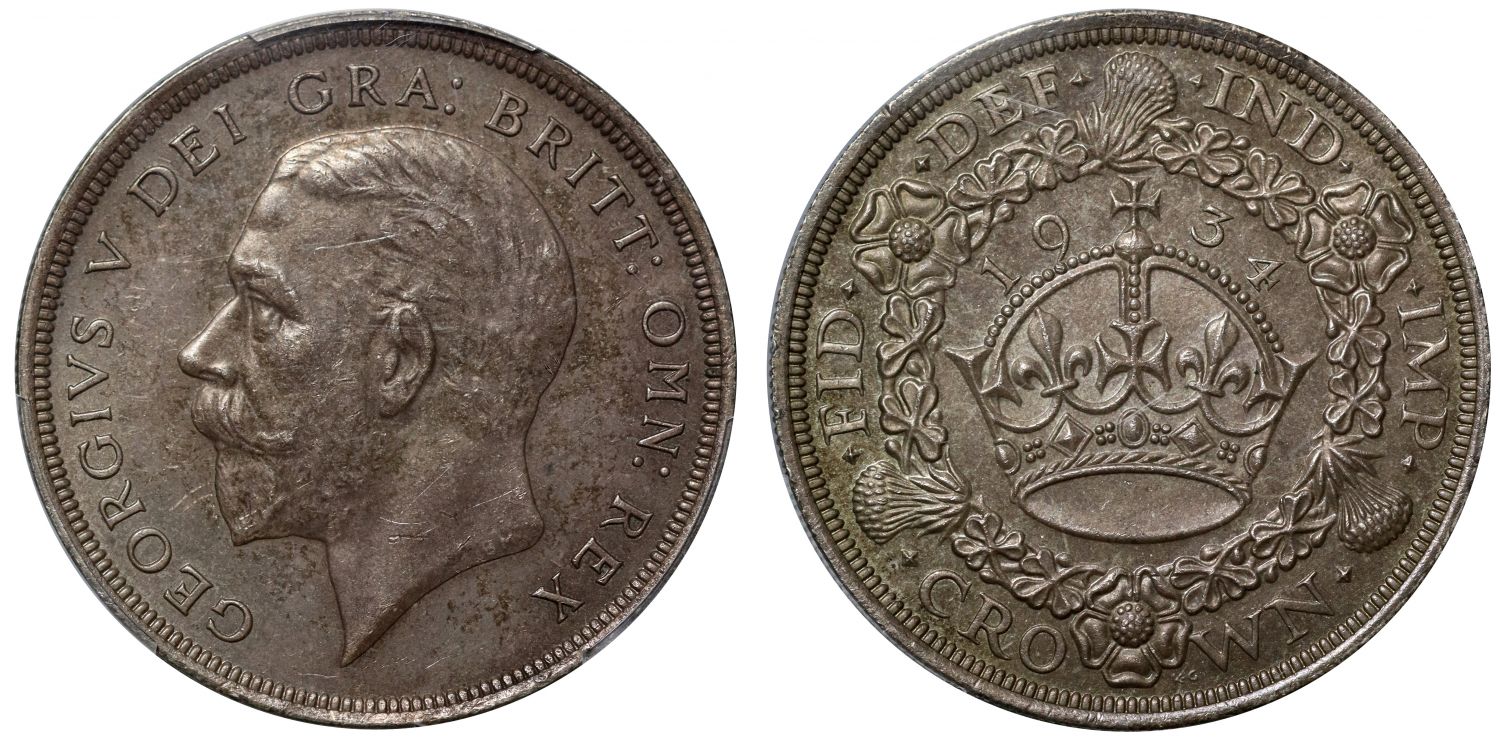 George V 1934 'Wreath' Crown, MS64, rarest date, 932 struck