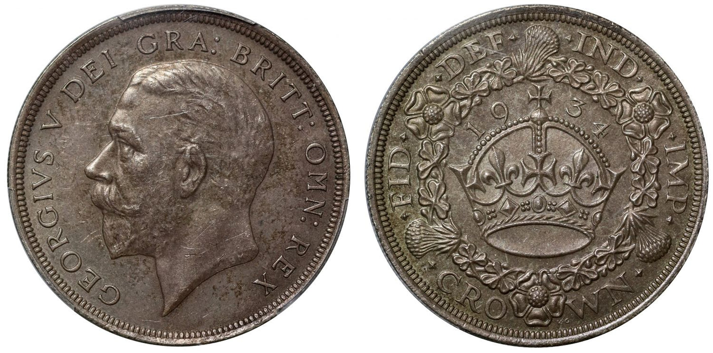 George V 1934 'Wreath' Crown, MS64, rarest date, 932 struck