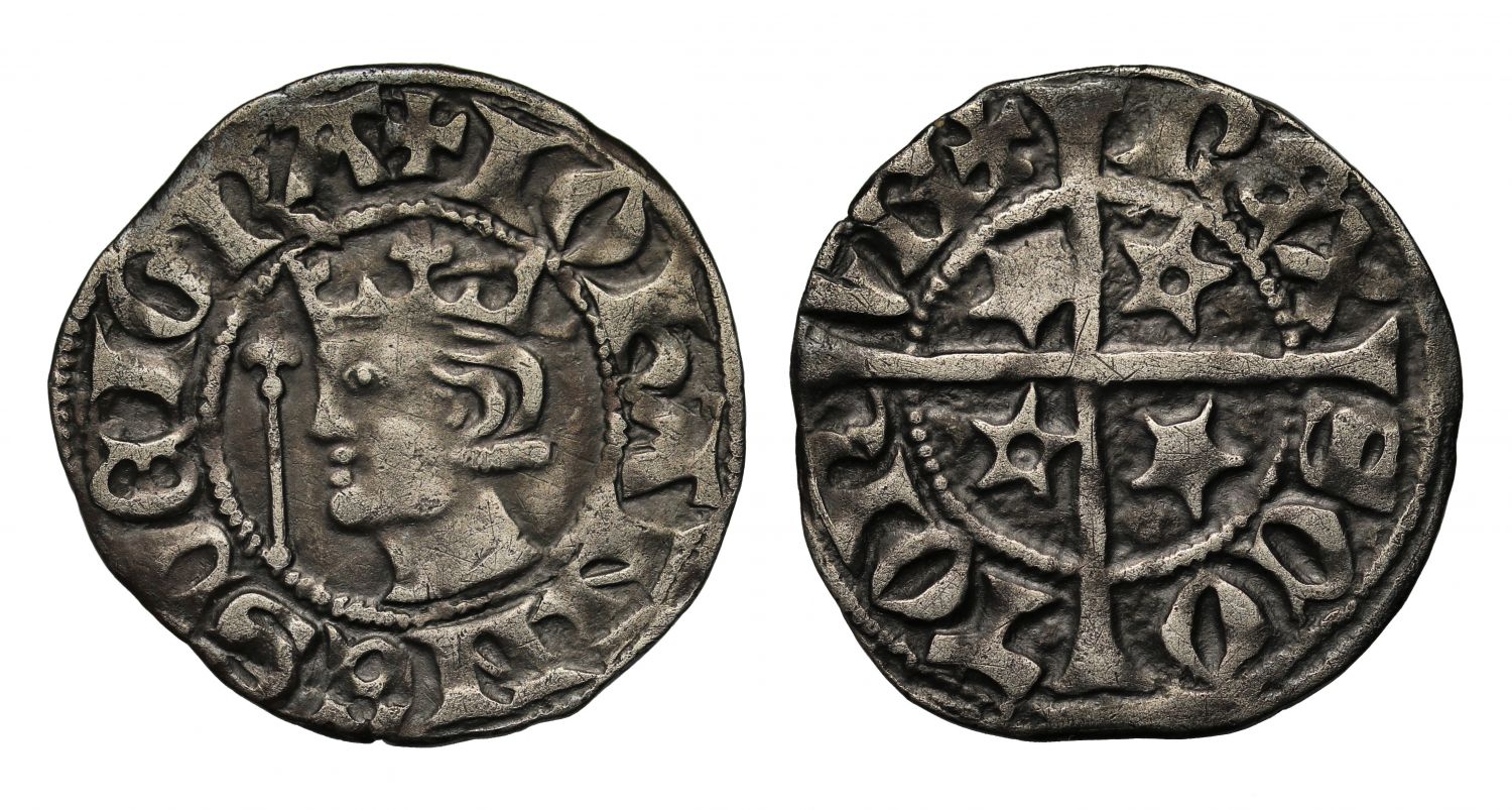 Scotland, John Baliol Penny, 2 mullets / 2 star reverse, pellet handle, very rare variety