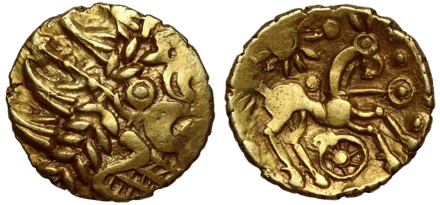 Ancient British, Regini & Atrebates, “Selsey Dahlia” Quarter Stater.