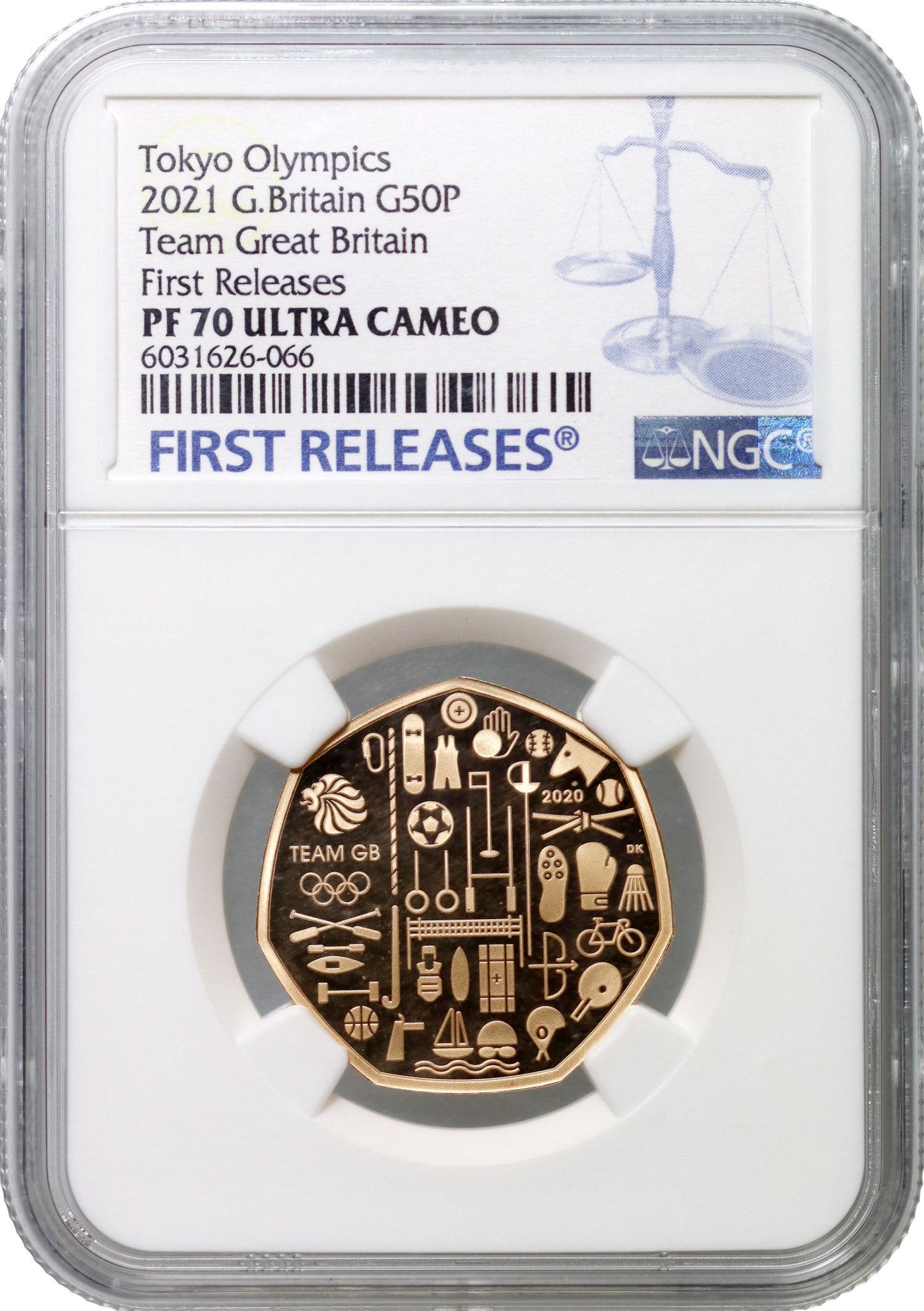 Elizabeth II 2021 gold PF70 UC FR 50p Tokyo Olympics