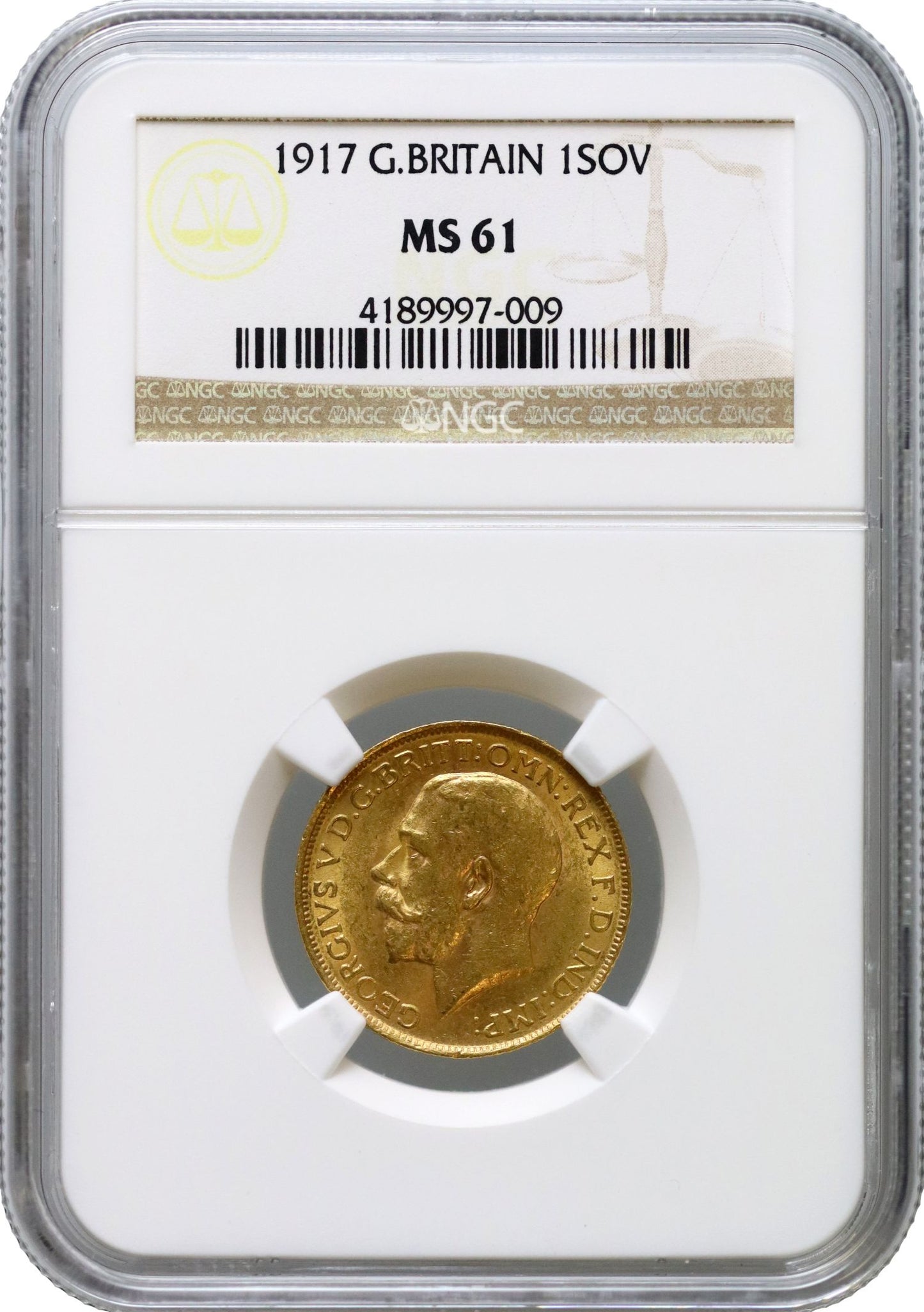 George V 1917 Sovereign, London, MS61, rarest of reign for London