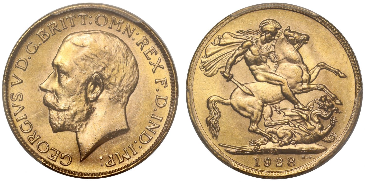 George V 1928-SA Sovereign, Pretoria, MS65