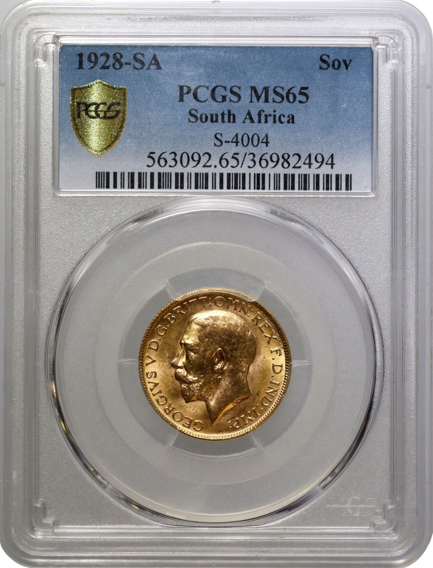 George V 1928-SA Sovereign, Pretoria, MS65