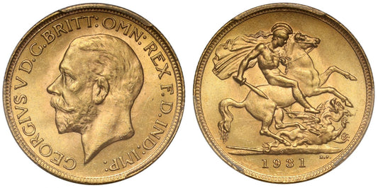 George V 1931-SA Sovereign, Pretoria mint, South Africa, PCGS MS64