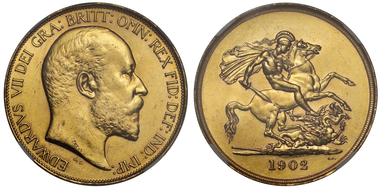 Edward VII 1902 Five-Pounds, NGC MS62, Coronation year
