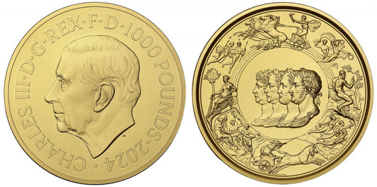 Charles III 2024 gold PF70 Matte kilo of £1000 Waterloo Medal Allied Leaders, COA 1