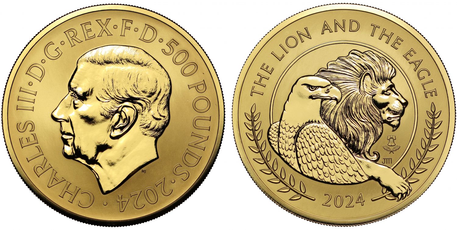 * Charles III 2024 gold RP70 5oz Lion and Eagle