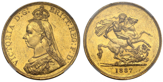 Victoria 1887 Five-Pounds, MS61, Golden Jubilee issue