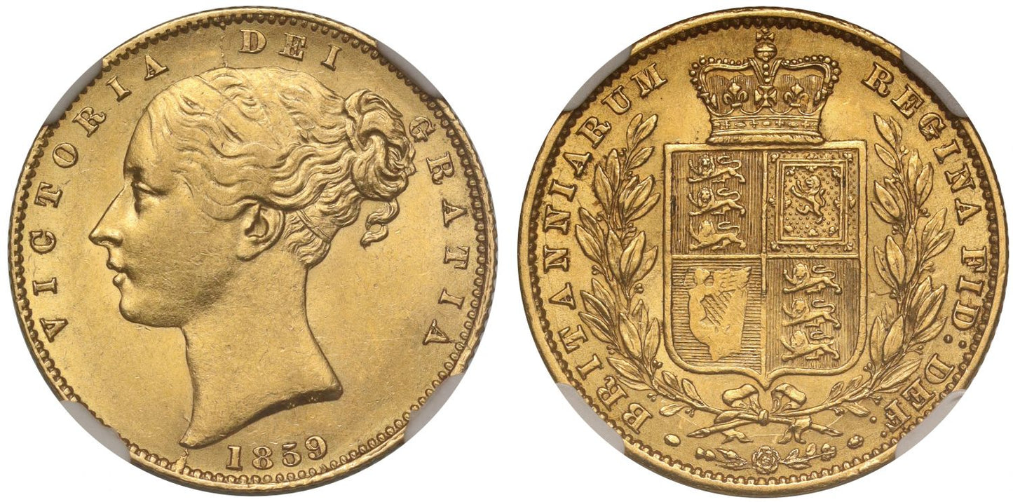 Victoria 1859 'Ansell' Sovereign, AU58, very rare variety