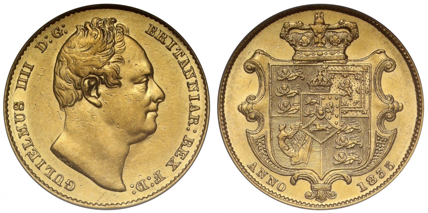 William IV 1835 Sovereign, 2nd head, rare date, LCGS 65 (London coin grading)
