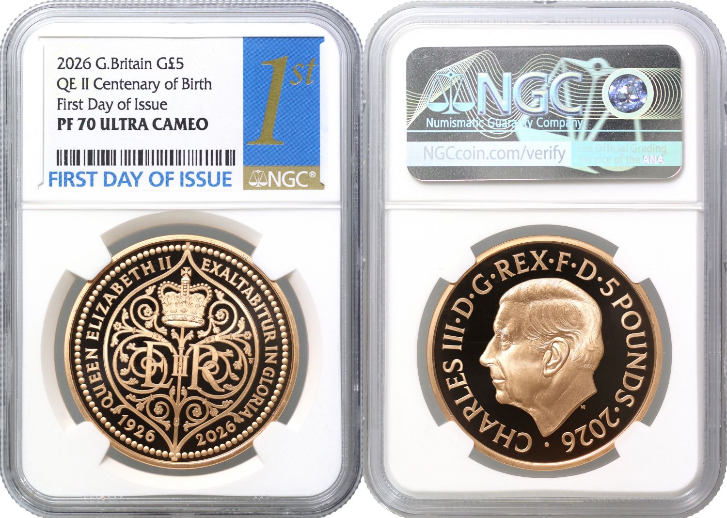 Charles III 2026 gold PF70 FDI £5 Birth of Queen Elizabeth