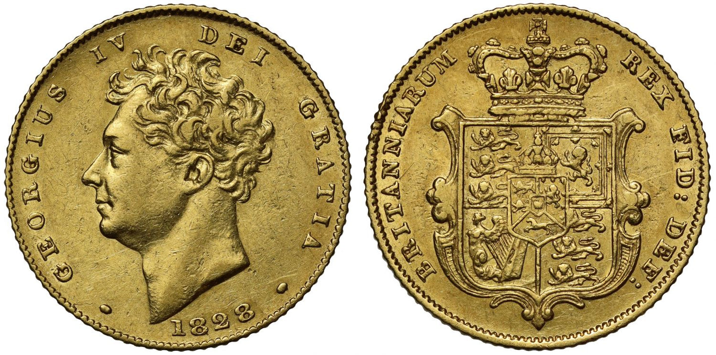 George IV 1828 Half-Sovereign, bare head, no extra tuft of hair