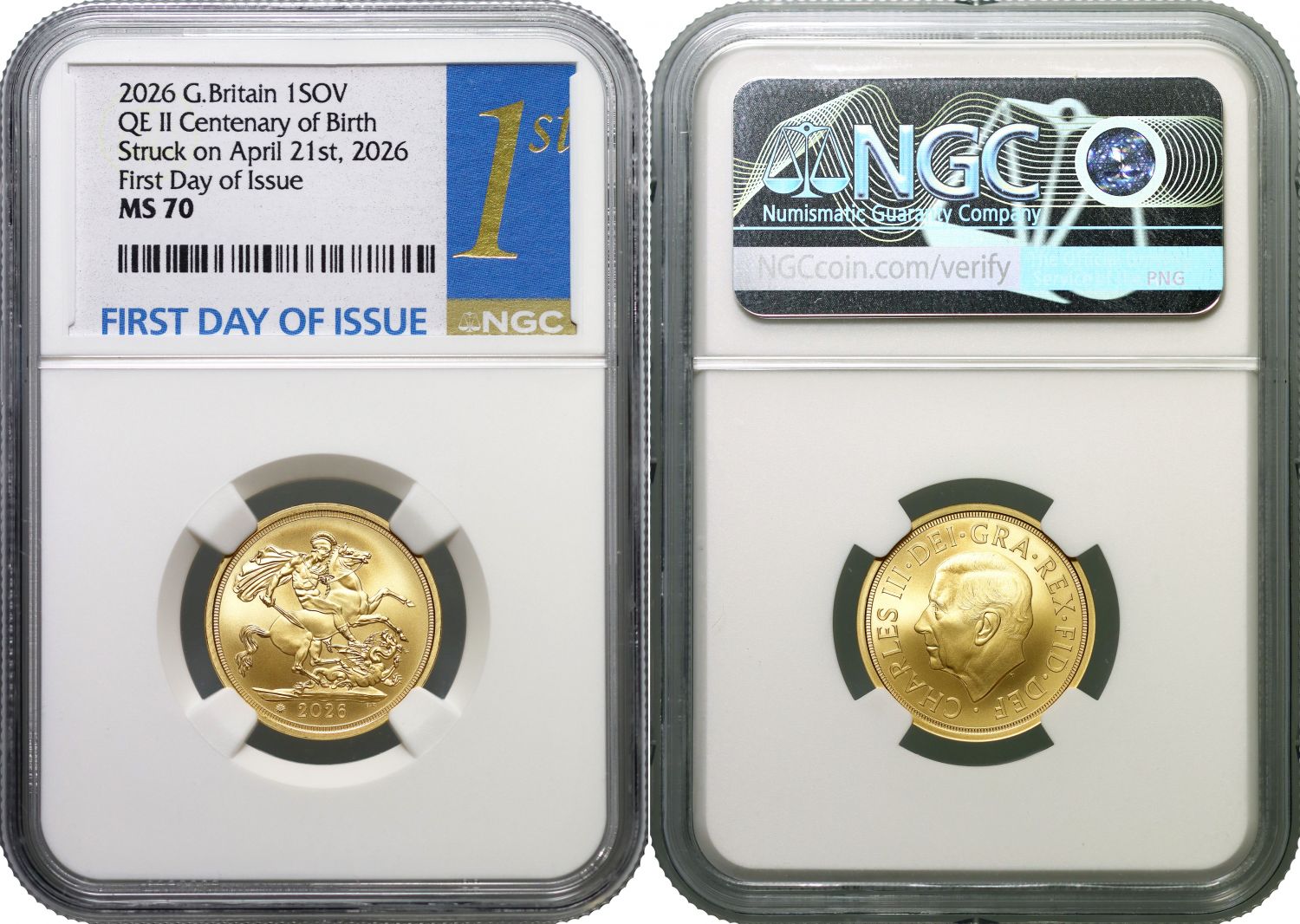 Charles III 2026 Sovereign MS70 FDI SOTD Elizabeth II 100th anniversary