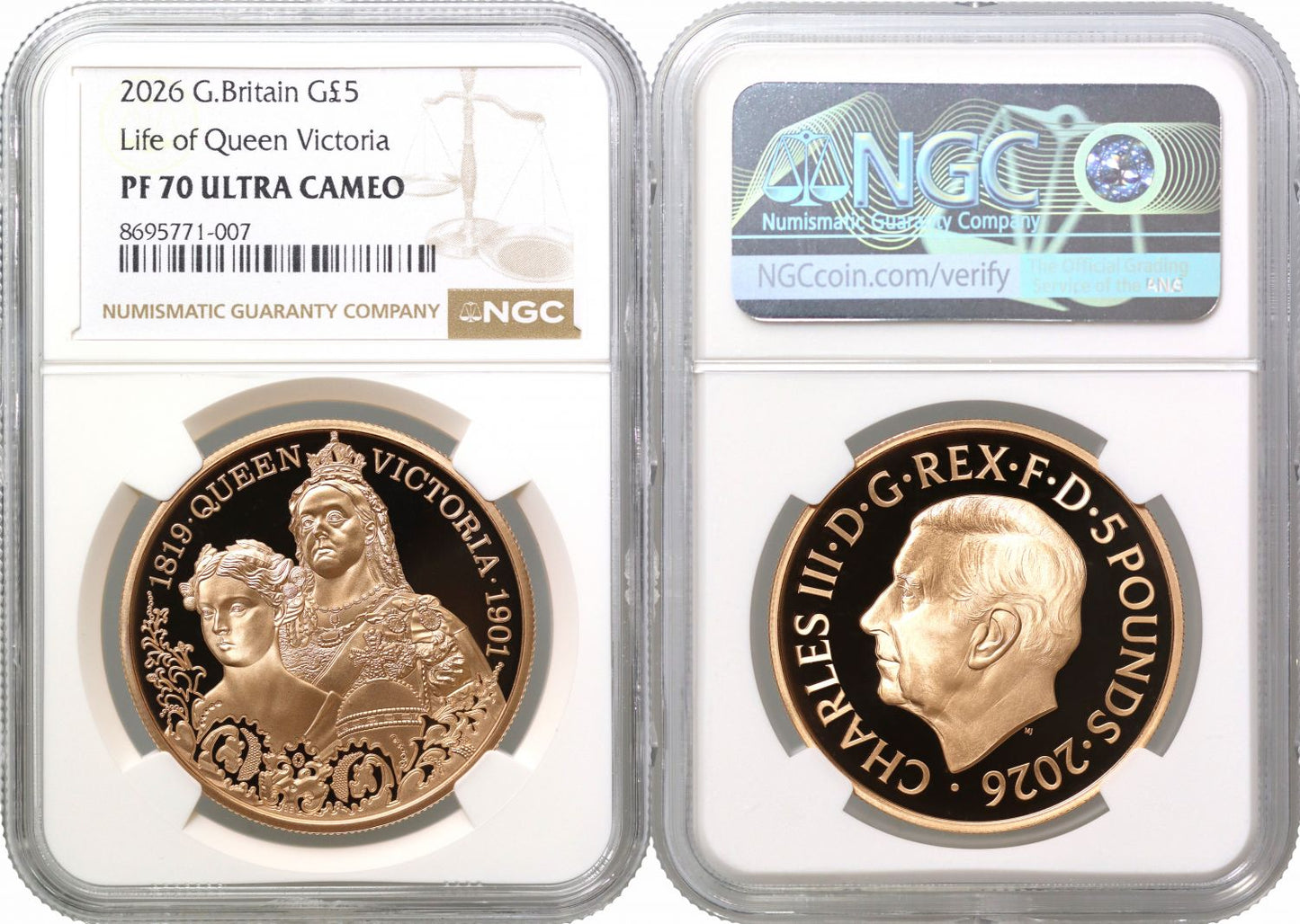 Charles III 2026 gold PF70 UC £5 Victoria 125th Anniversary