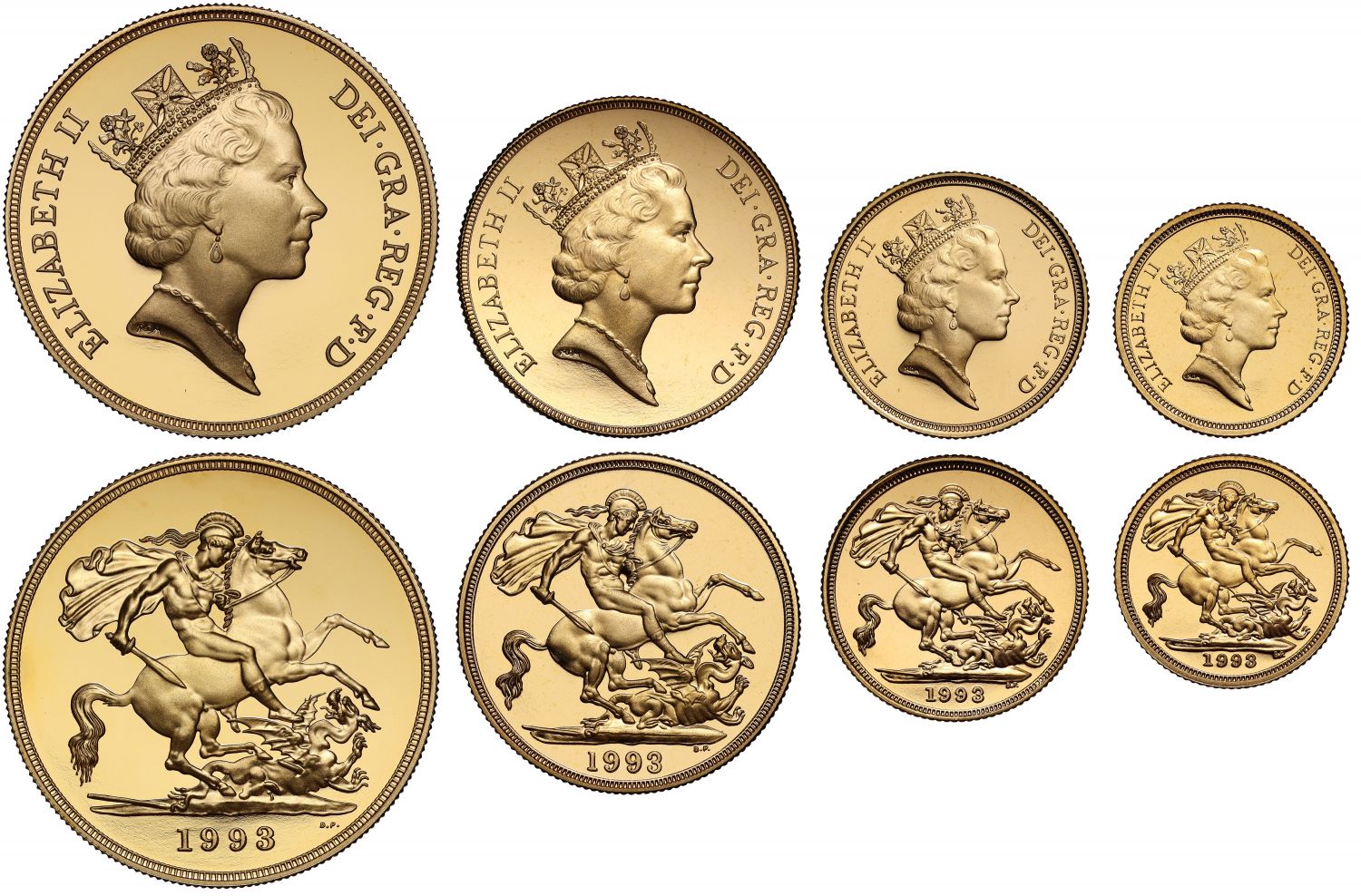 Elizabeth II 1993 4-coin proof Sovereign Set Pistrucci Centenary