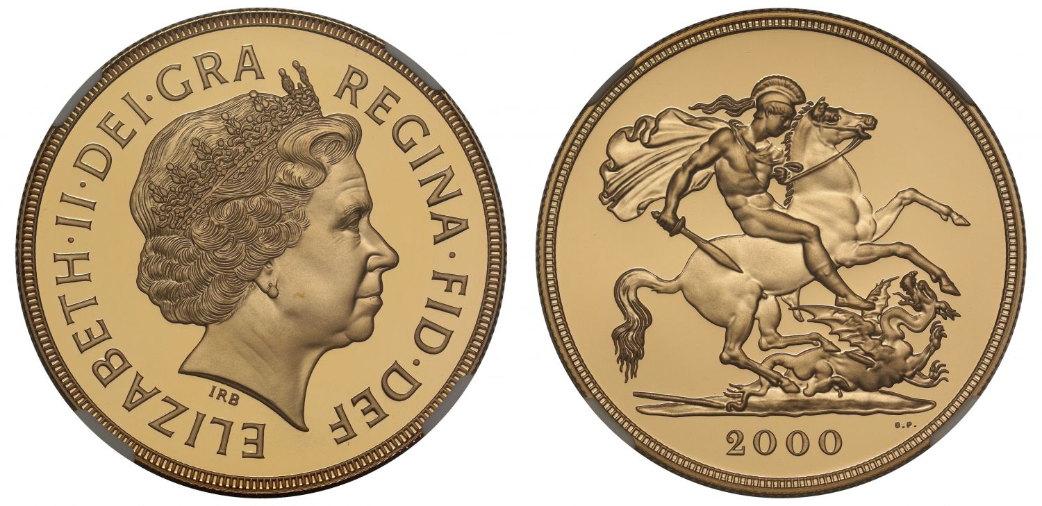 Elizabeth II 2000 gold PF70 UC Five-Pounds