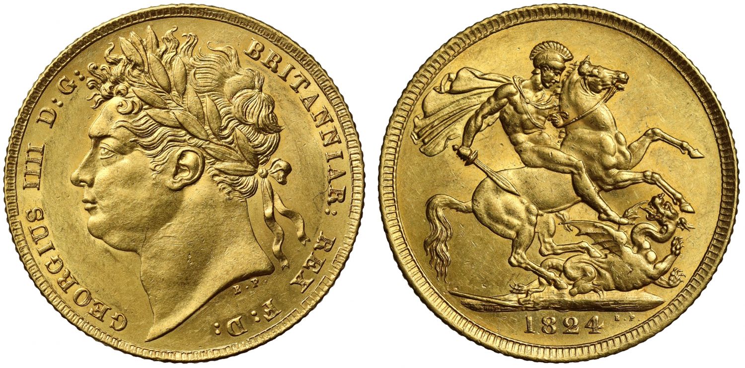 George IV 1824 Sovereign, laureate head, NGC MS61