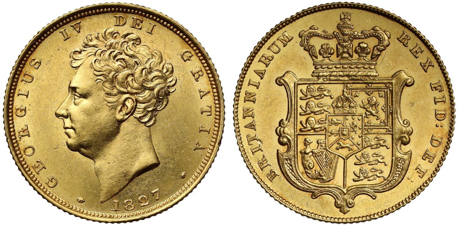 George IV 1827 Sovereign, bare head, NGCMS61