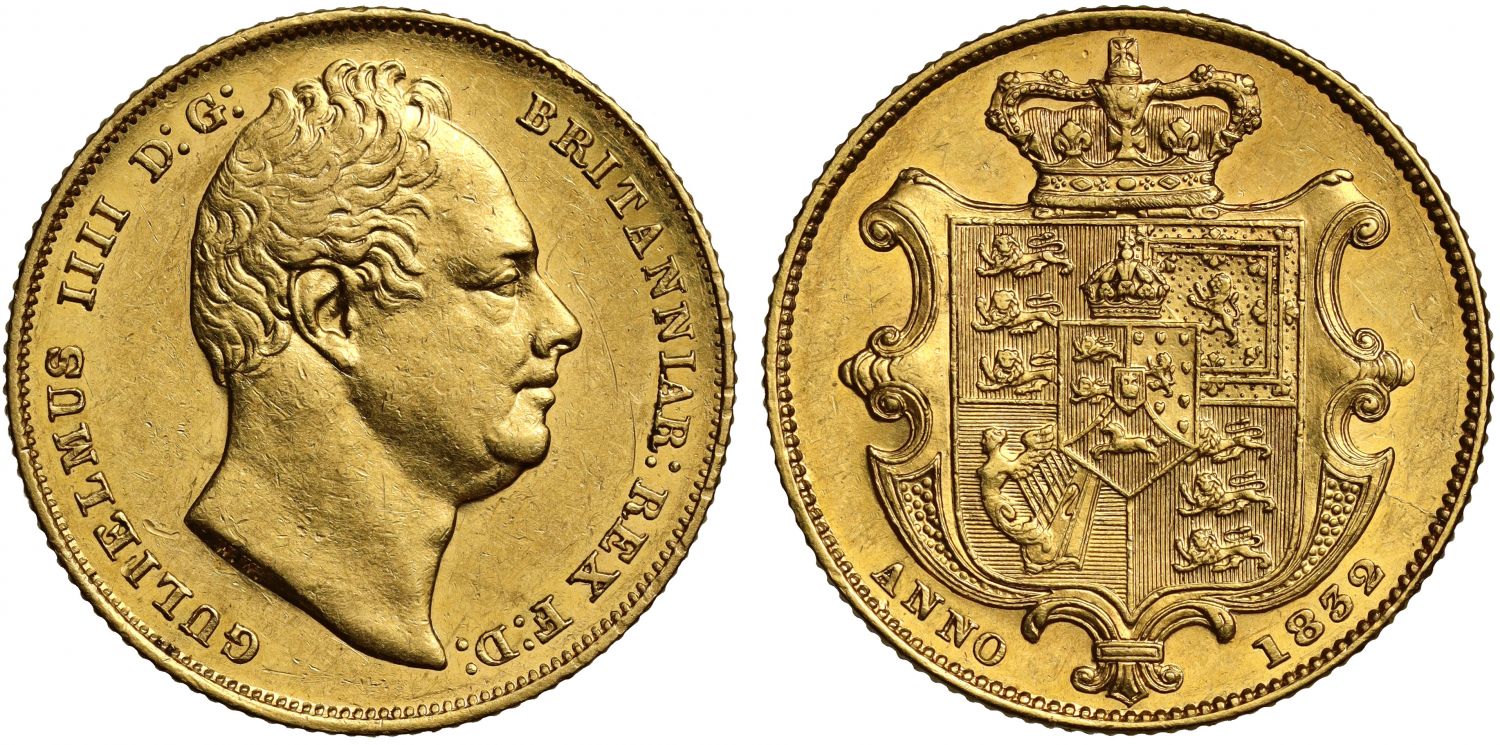 William IV 1832 Sovereign, 1st bust, very rare, nose to 2nd I, NGC AU55