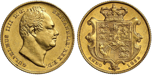 William IV 1832 Sovereign, AU55, 1st bust, very rare, nose to 2nd N of legend