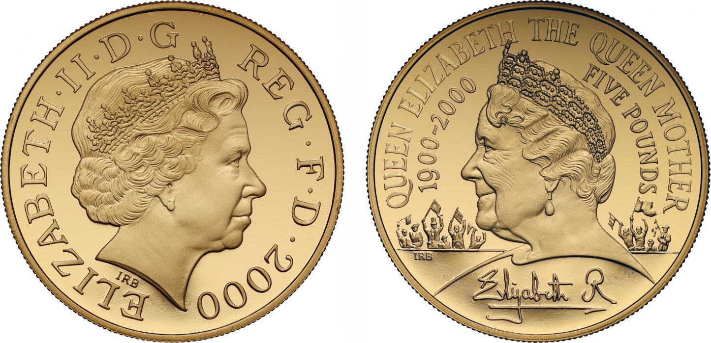 Elizabeth II 2000 gold proof Five-Pounds Queen Mother Anniversary