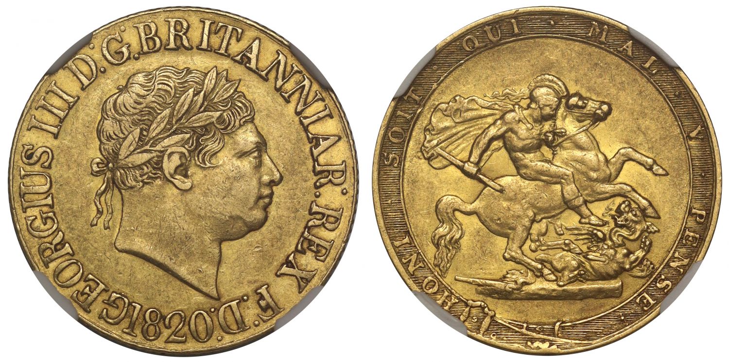 George III 1820 Sovereign, open 2 in date, NGC AU55