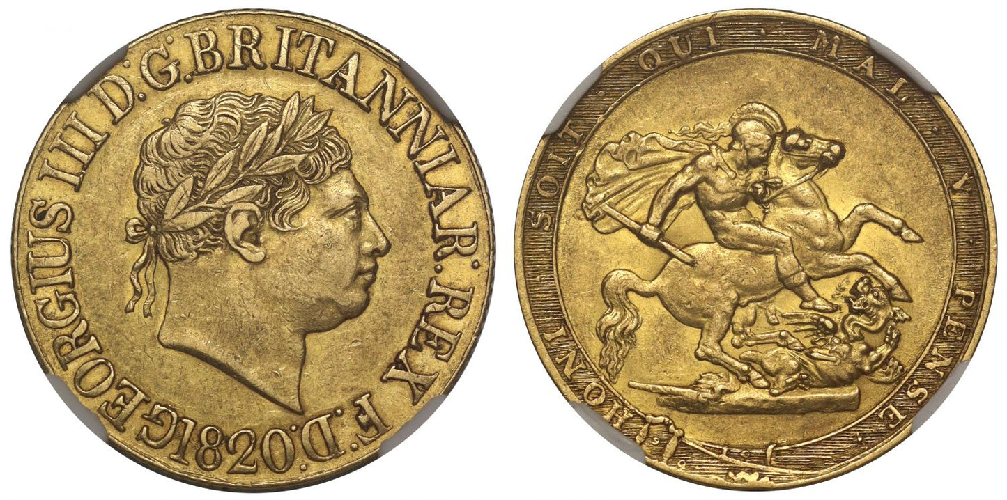 George III 1820 Sovereign, open 2 in date, NGC AU55