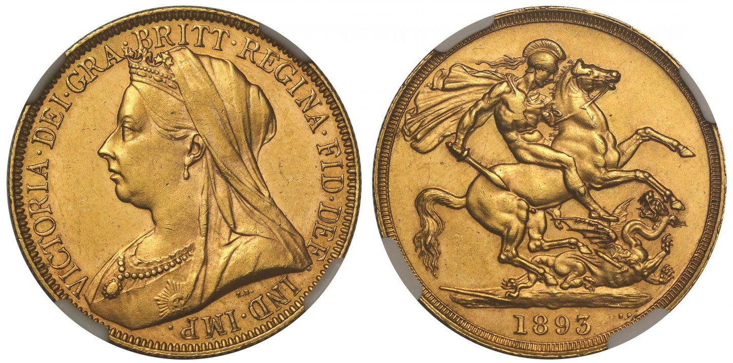 Victoria 1893 Two-Pounds, MS61, older veiled head