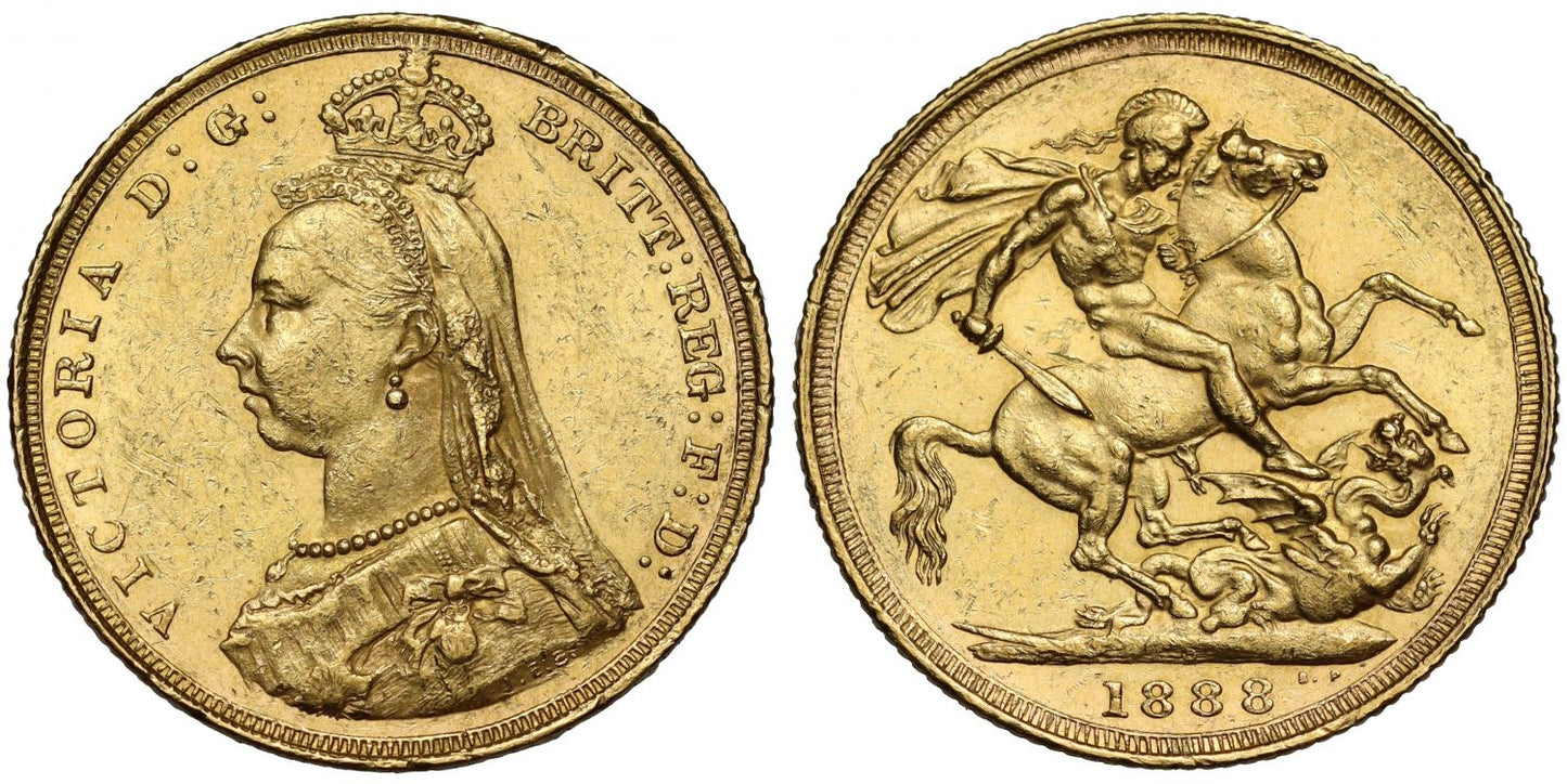 Victoria 1888 Sovereign, 1st legend, angled J in JEB, DISH S9 R2