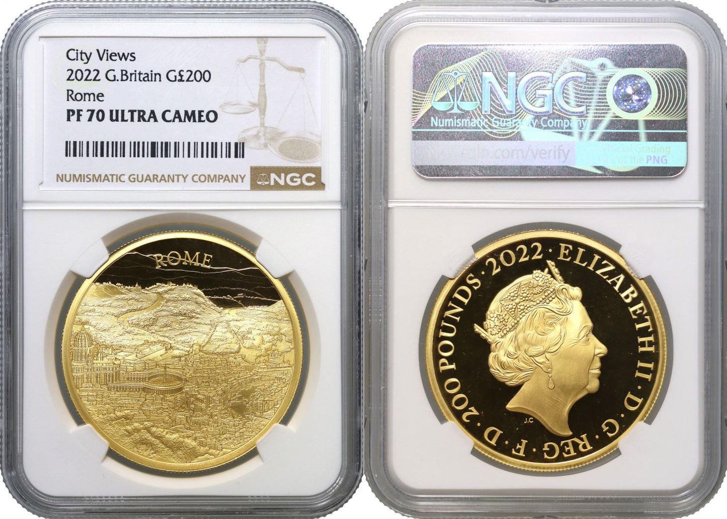 Elizabeth II 2022 gold 2oz PF70 UC Rome City Views