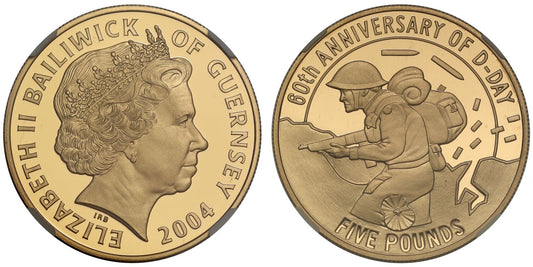 Guernsey 2004 PF70 UC gold Five-Pounds DDay Anniversary, Royal Mint