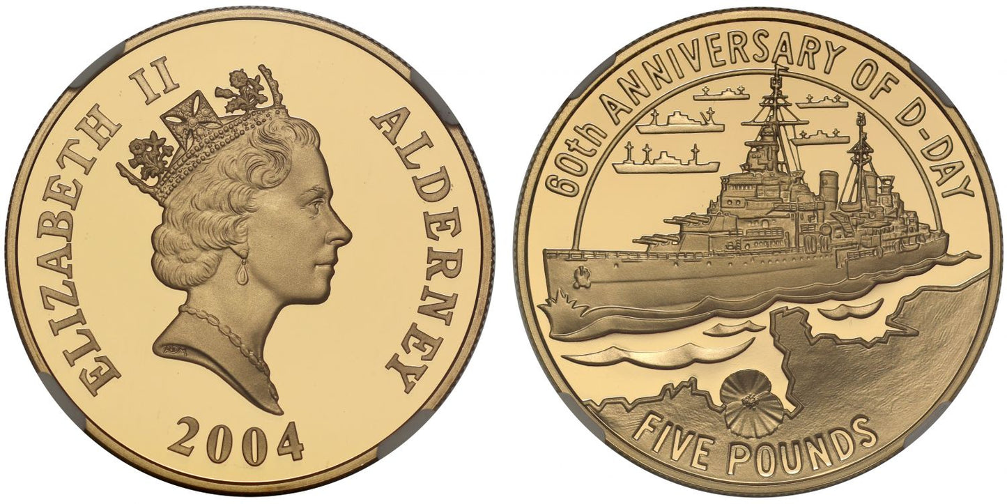 Alderney 2004 PF70 UC gold Five-Pounds DDay Anniversary