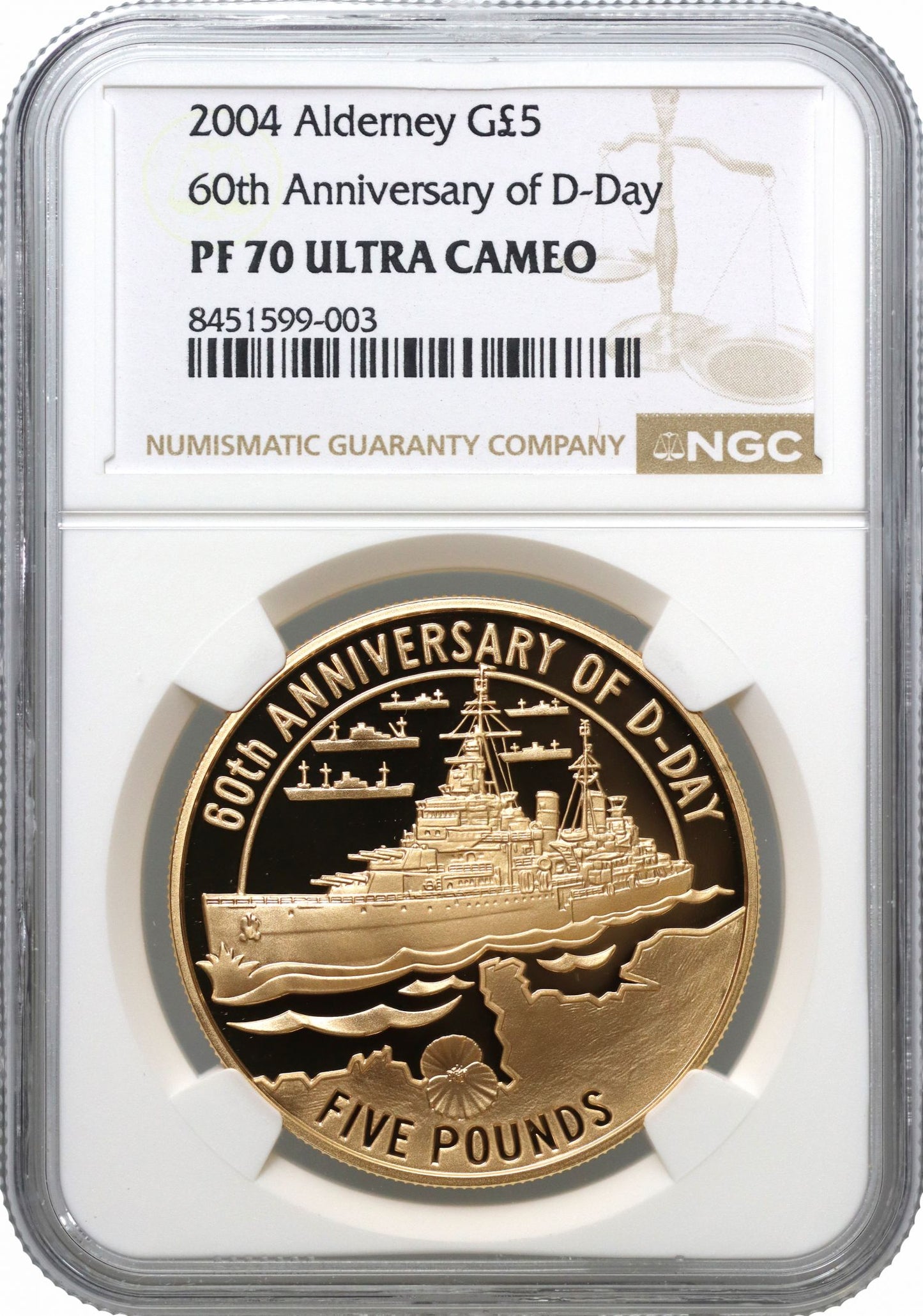 Alderney 2004 PF70 UC gold Five-Pounds DDay Anniversary