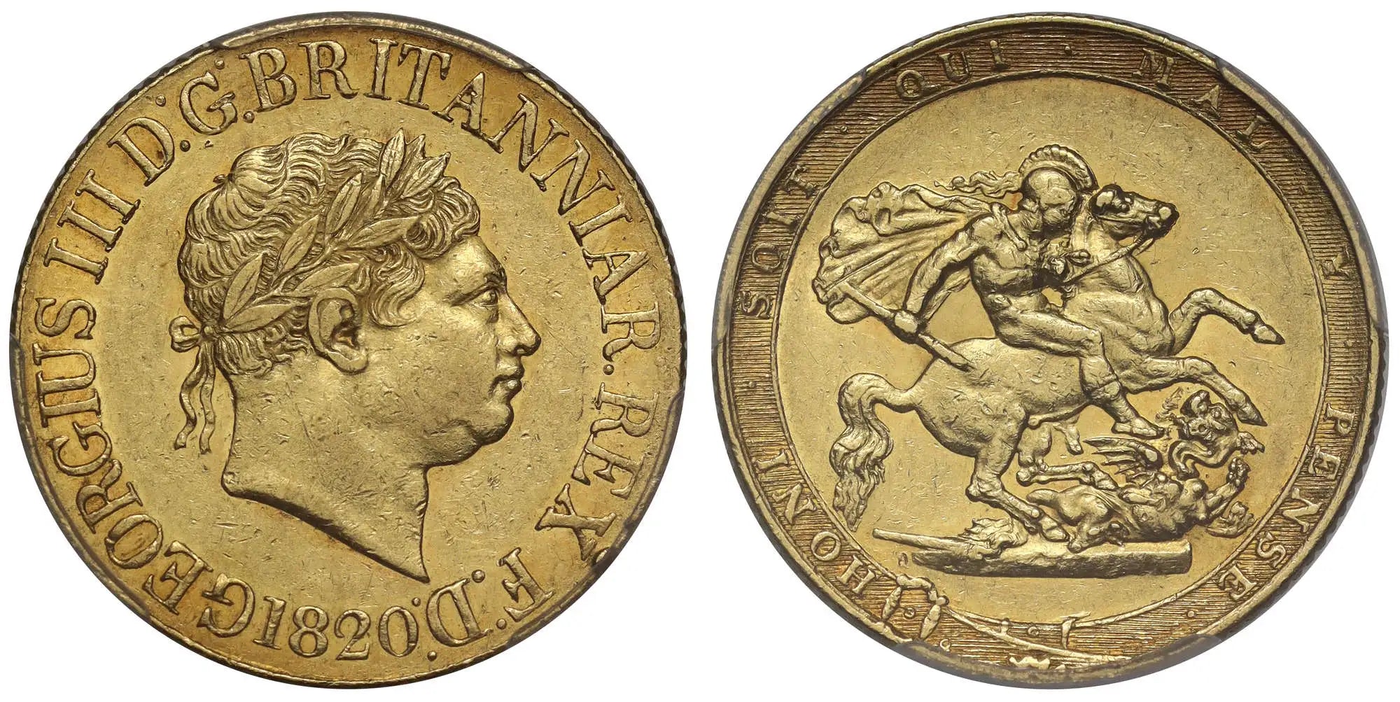 George III 1820 Sovereign, short date figures R3, PCGS AU50
