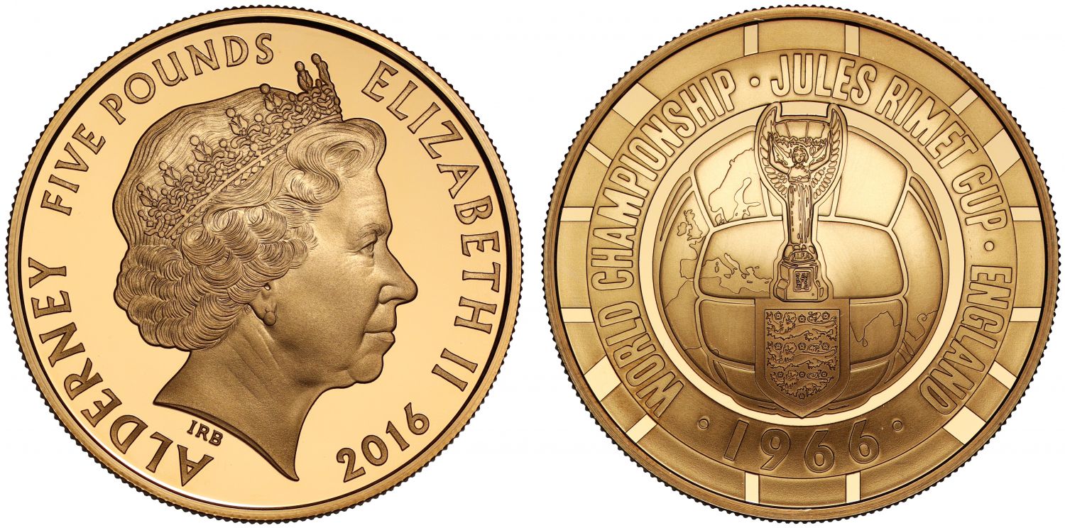 Alderney 2016 gold proof £5 FIFA World Cup 1966, Royal Mint