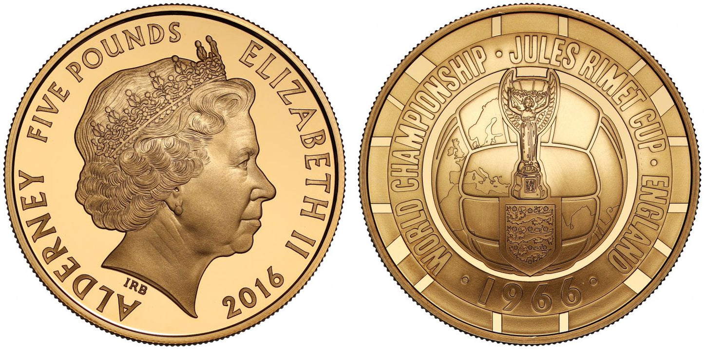 Alderney 2016 gold proof £5 FIFA World Cup 1966, Royal Mint