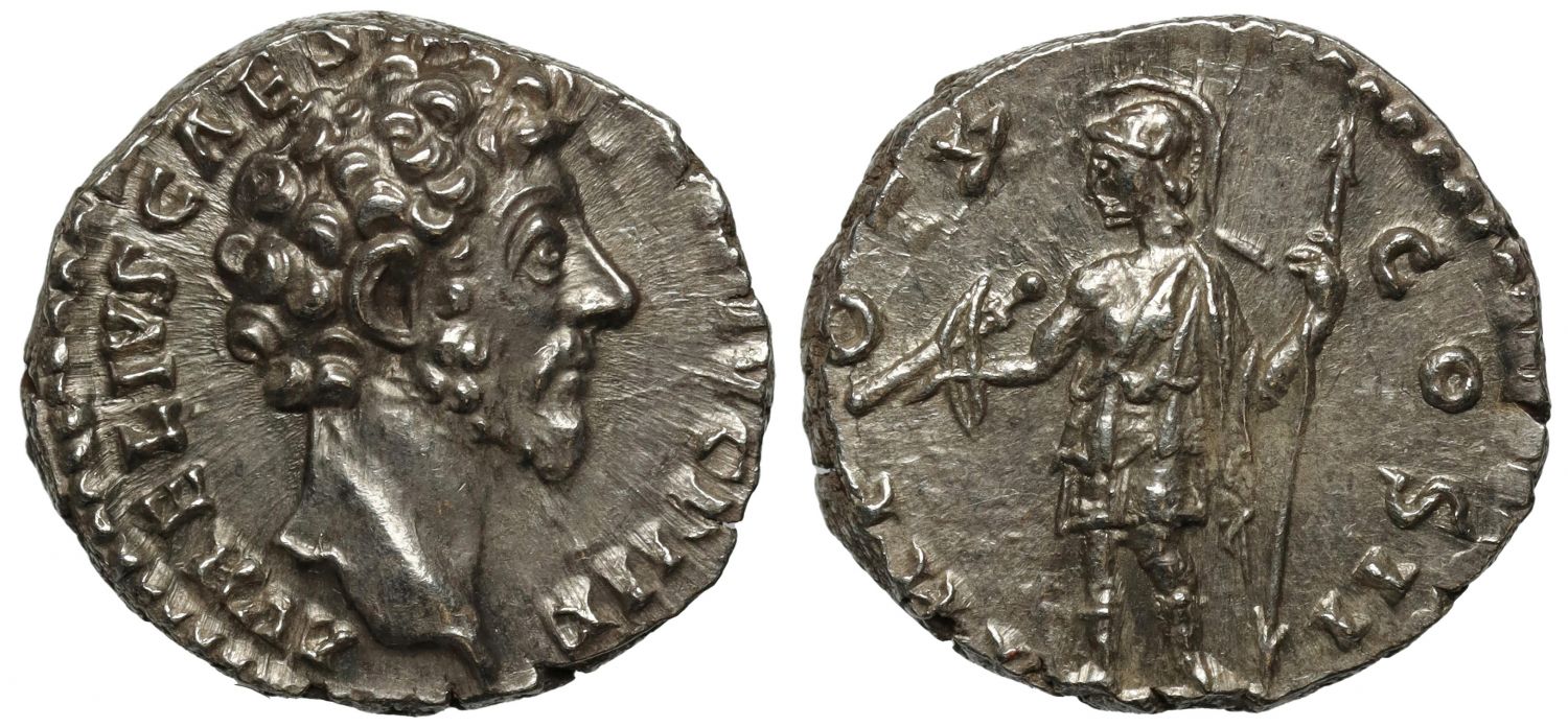 Marcus Aurelius, Silver Denarius, rev. Virtus