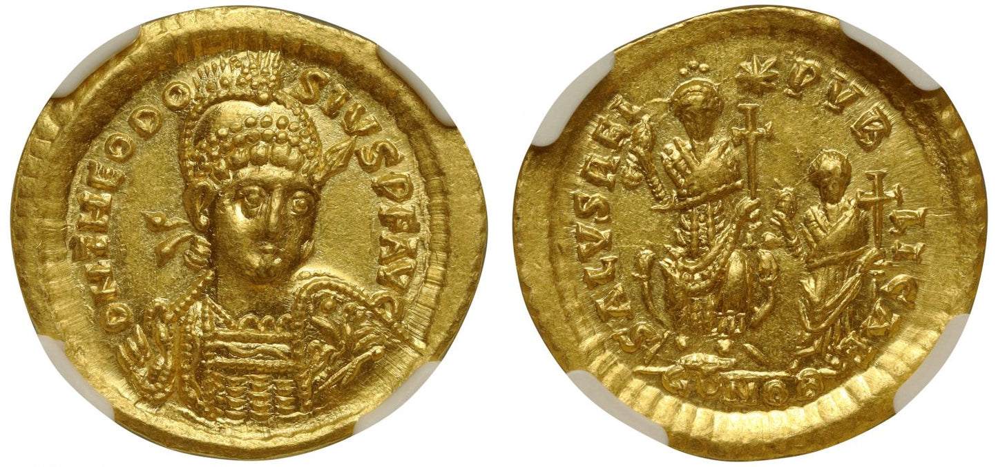 Theodosius II, Gold Solidus, Ch AU 5/5 4/5.