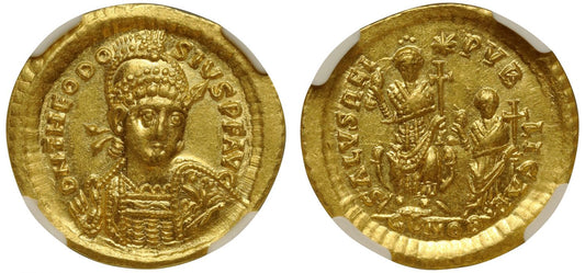 Theodosius II, Gold Solidus, Ch AU 5/5 4/5.
