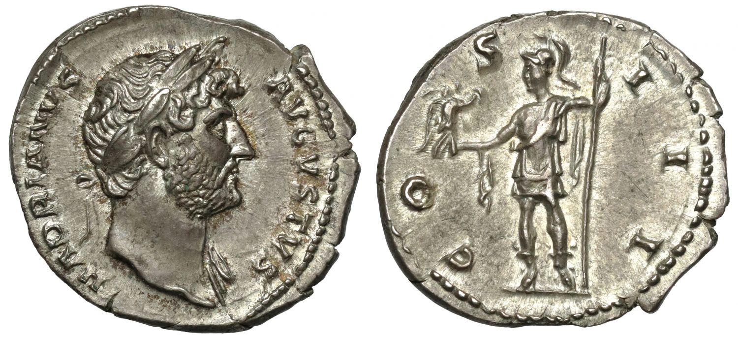 Hadrian Silver Denarius, rev. Roma.