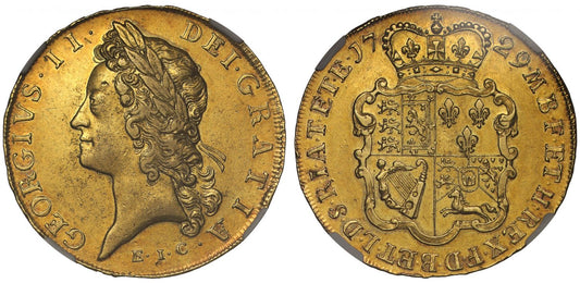 George II 1729 Five-Guineas, EIC, NGC AU53, East India Company issue