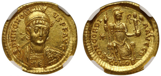 Honorius, Gold Solidus, Constantinople, MS 5/5 4/5.