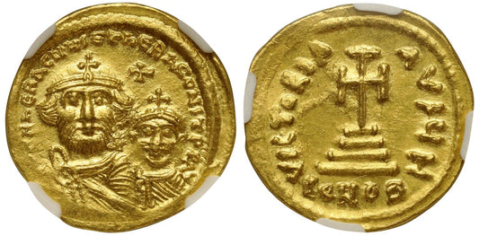 Heraclius with Heraclius Constantine, Gold Solidus, Ch AU 4/5 4/5.