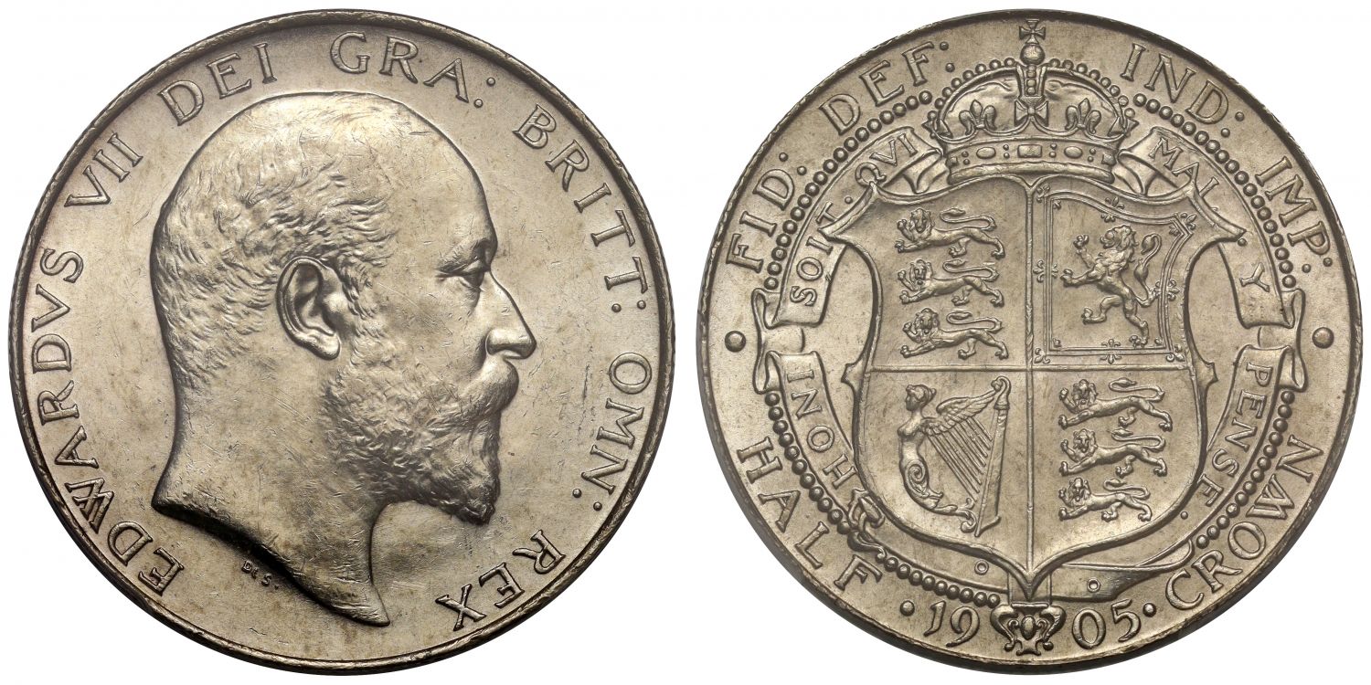 Edward VII 1905 Halfcrown, PCGS MS62, classic date rarity of the series