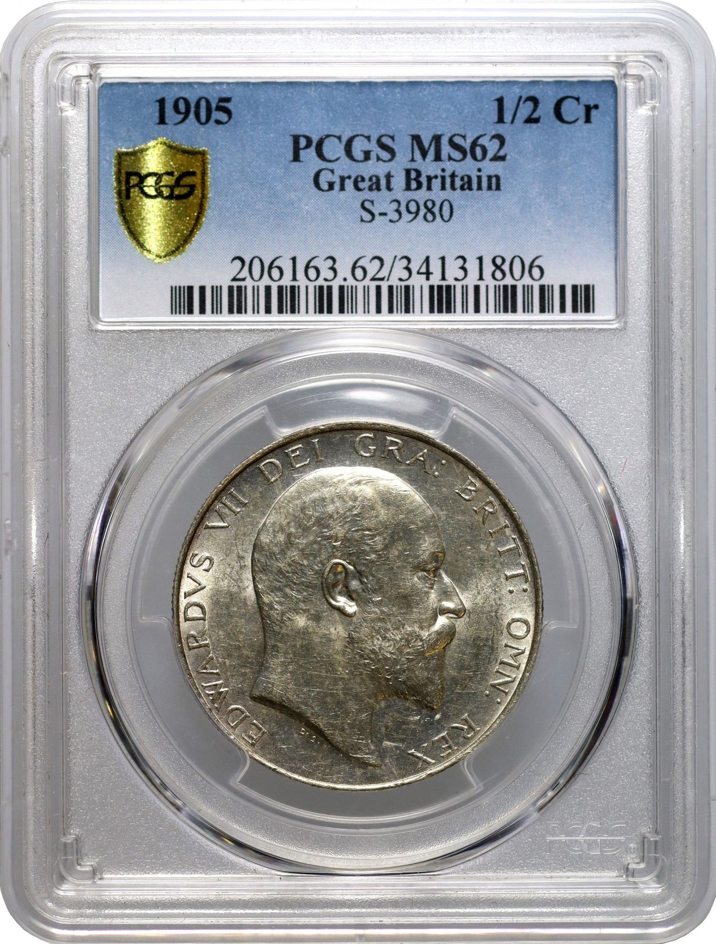 Edward VII 1905 Halfcrown, PCGS MS62, classic date rarity of the series