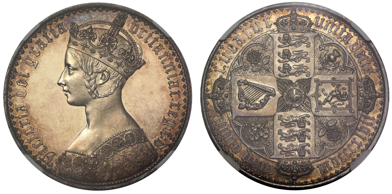Victoria 1847 Gothic Crown, PF62, lettered edge UNDECIMO, ex Richardson