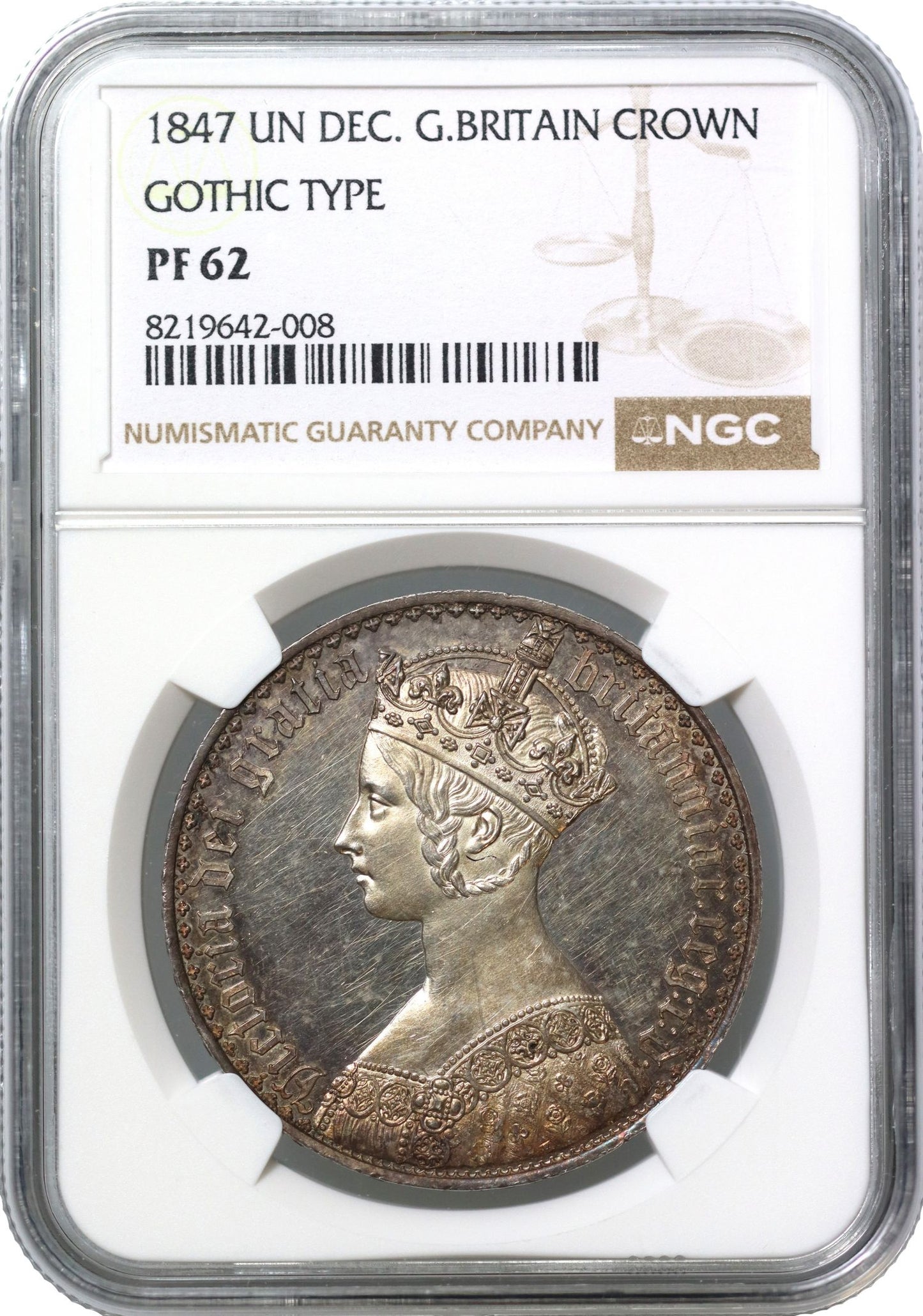 Victoria 1847 Gothic Crown, PF62, lettered edge UNDECIMO, ex Richardson