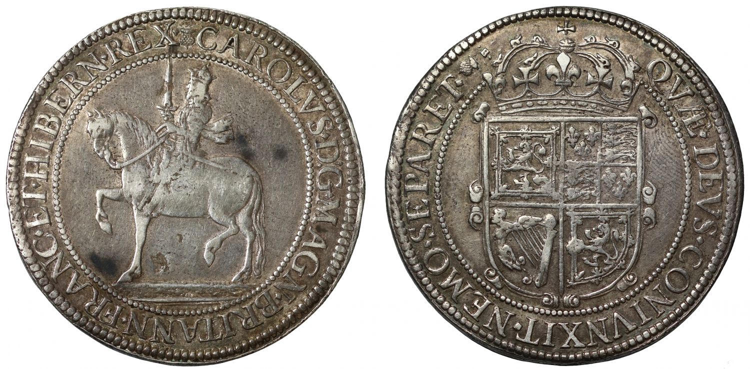 Scotland, Charles I, silver milled Sixty-Shillings by Nicholas Briot, mm thistle & B