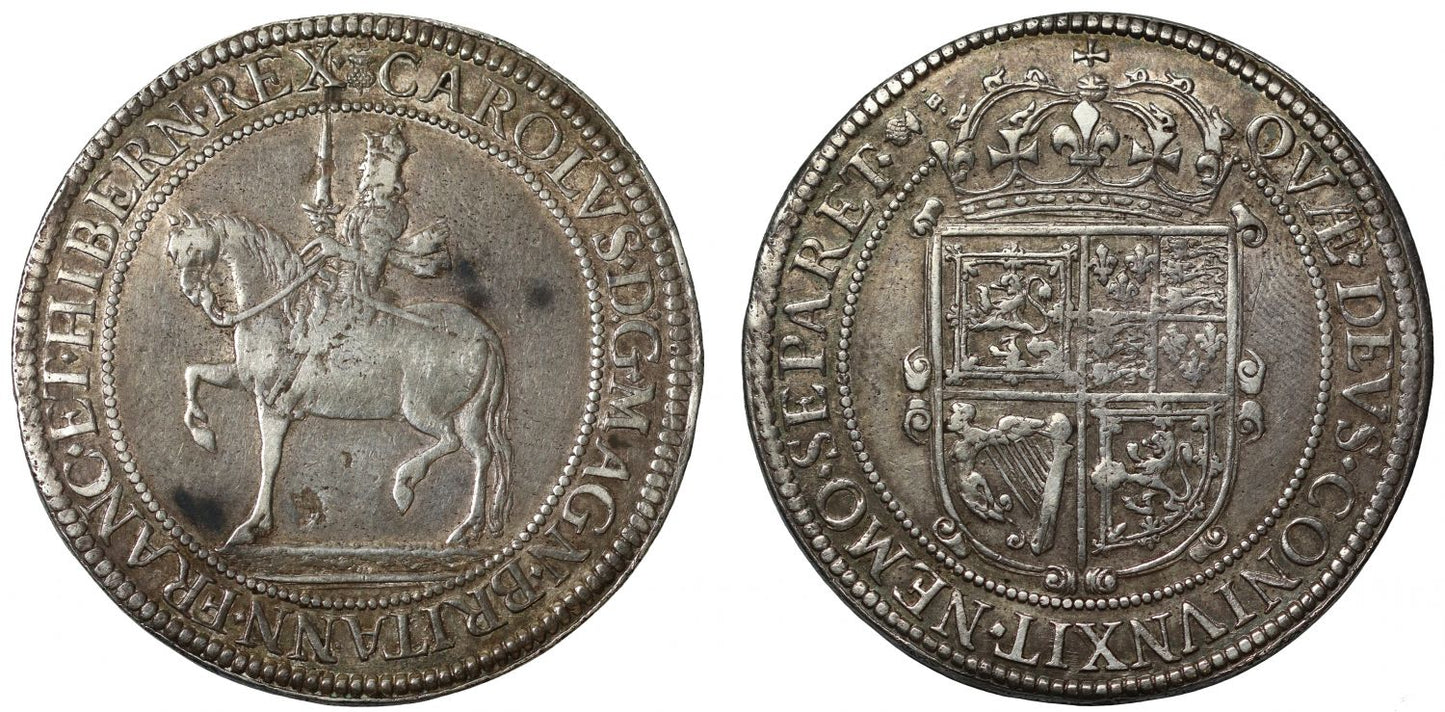 Scotland, Charles I, silver milled Sixty-Shillings by Nicholas Briot, mm thistle & B